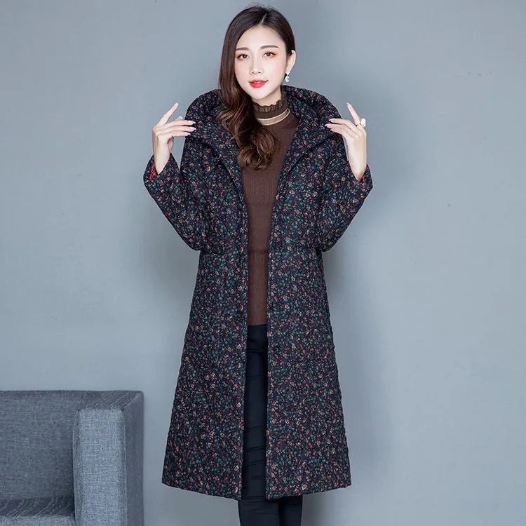 冬装中老年妈妈装中长款盘扣小碎花棉衣棉服棉袄加厚外套