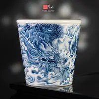 圣山X仿古青花设计霸龙遨月陶瓷手绘纯手工大冰桶