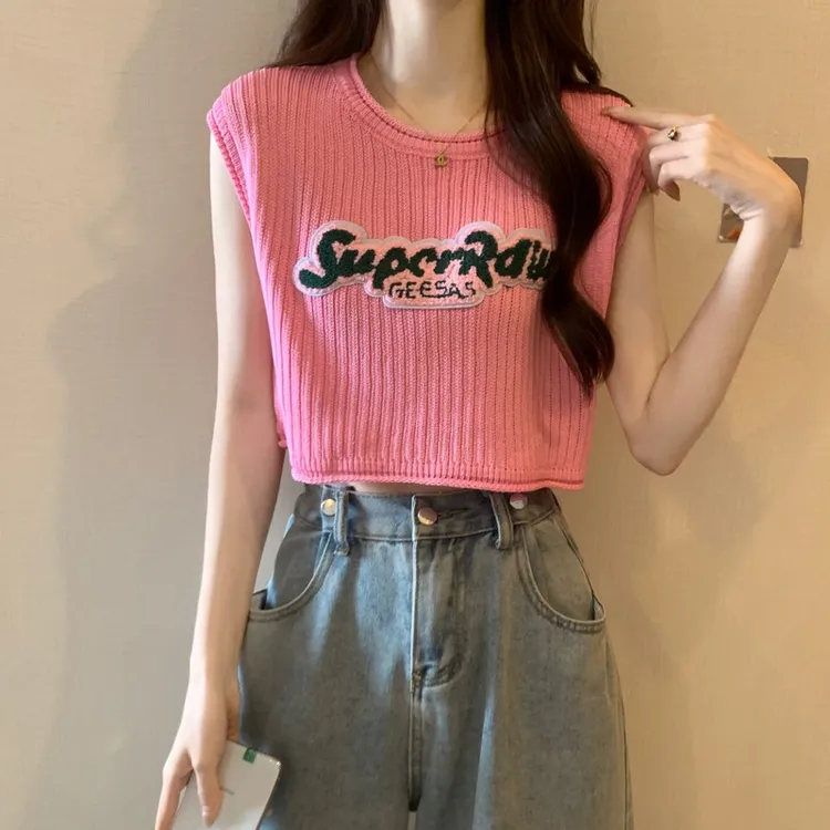 夏季新款韩版网红辣妹背心女外穿设计感短款显瘦内搭无袖针织上衣