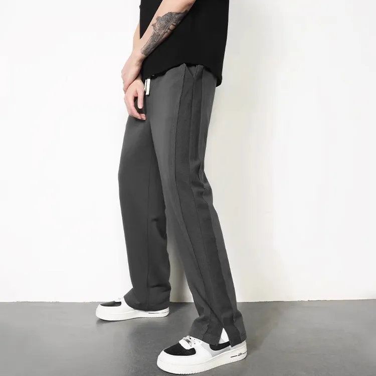 黑色卫裤男重磅直筒春秋新款阔腿垂感休闲裤潮流侧边条纹运动长裤