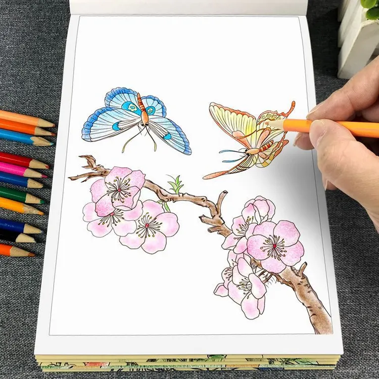 中国画白描描摹本初学者花鸟鱼虫工笔画素描中国风勾线临摹画本