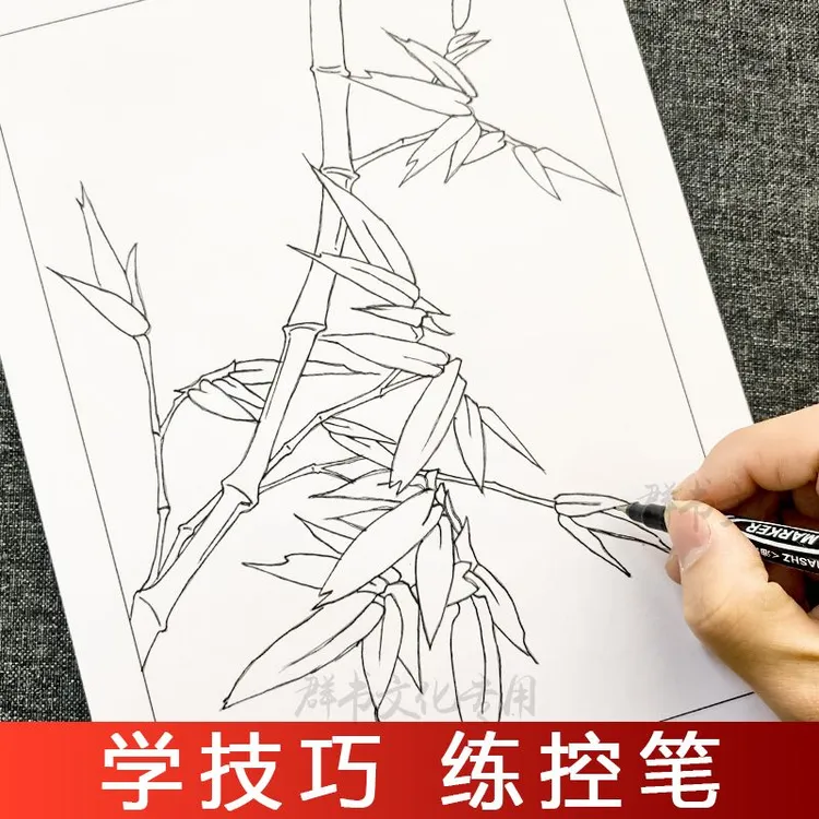 中国画白描白描临摹绘画本画册鱼手绘国画美术画册画本填色本