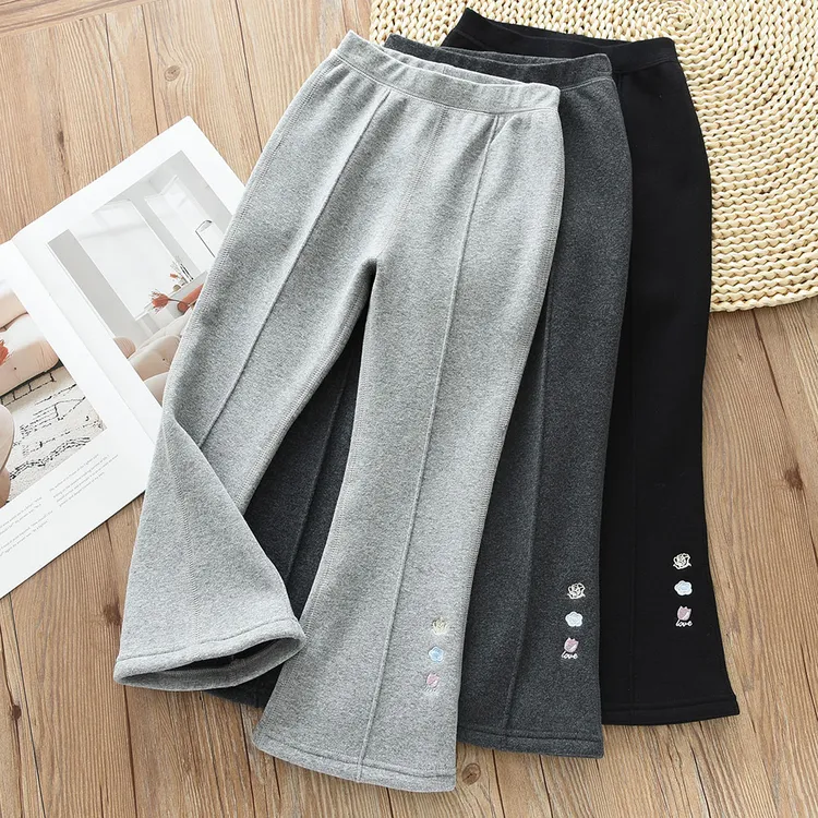 加绒加厚女童喇叭裤儿童洋气一体绒保暖长裤子小女孩无骨缝时尚裤