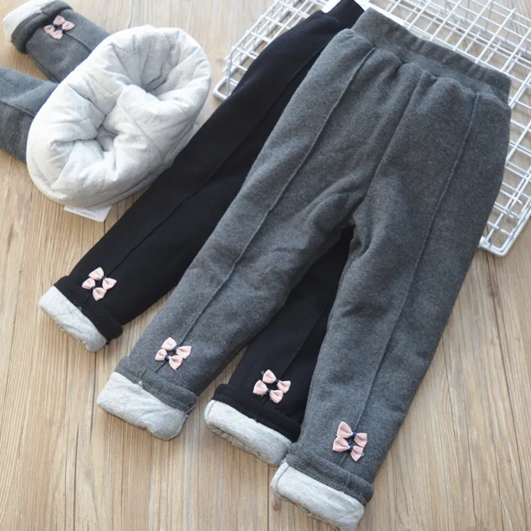 儿童轻薄棉裤女童中缝小花加棉加厚内搭裤宝宝修身外出保暖长裤子