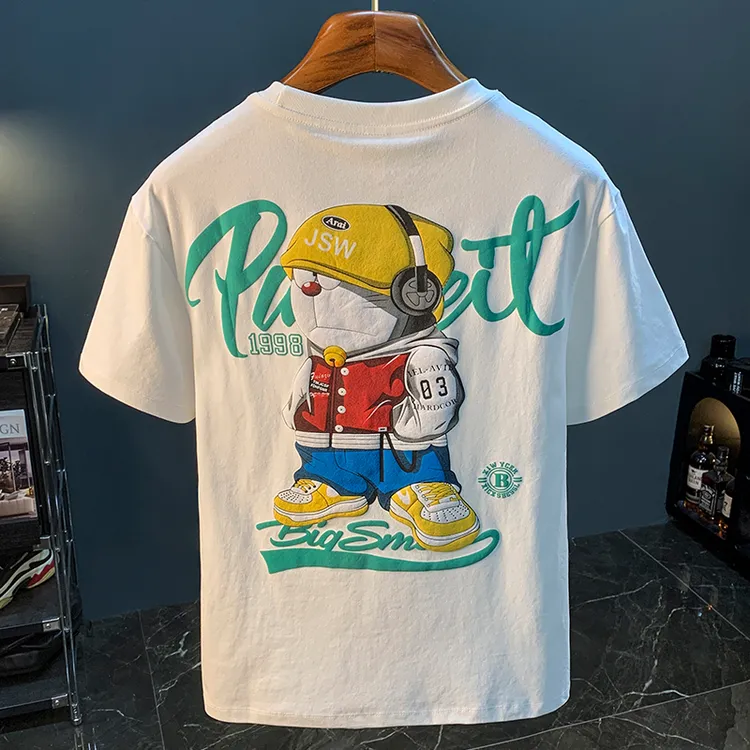 爆款短袖T恤男2024年夏季薄款潮流舒适印花上衣圆领卡通男士t恤衫