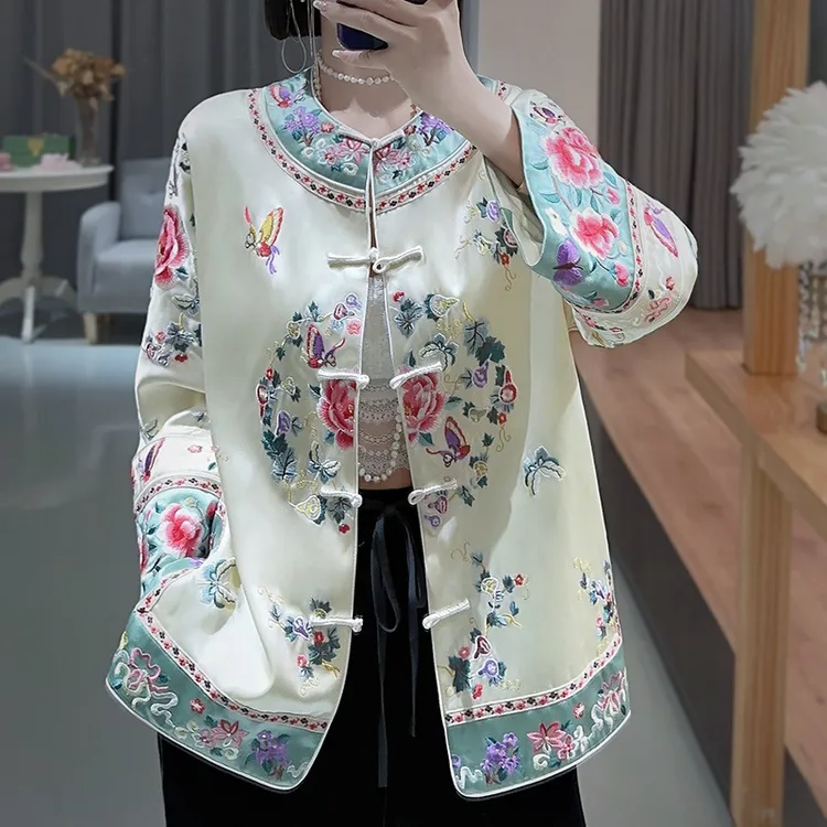 深圳南油高定版新中式国风醋酸外套女秋款高端民族风刺绣盘扣上衣