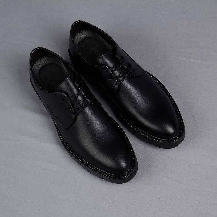 英伦风厚底系带黑色时尚百搭男士商务休闲皮鞋结婚德比鞋男士皮鞋