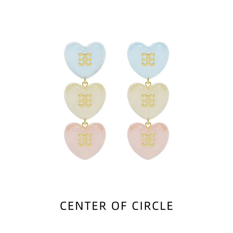 铜合金树脂耳饰 COC圆心铜合金树脂多层手工高定桃心耳钉耳坠