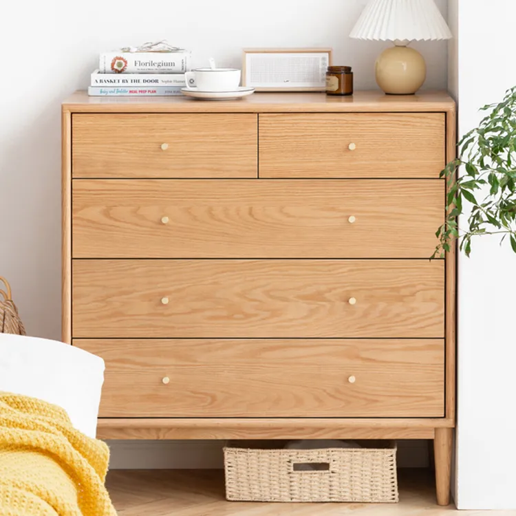 全红橡木实木五斗柜五斗橱原木卧室储物柜子现代简约风家用置物