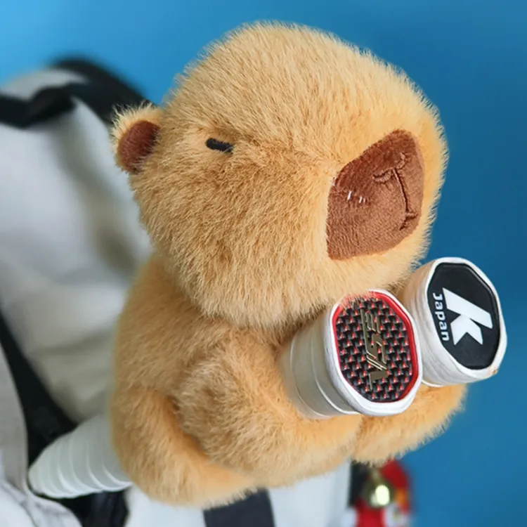 ins风创意毛绒卡皮巴拉羽毛球拍握把装饰玩偶网球拍公仔情侣礼品