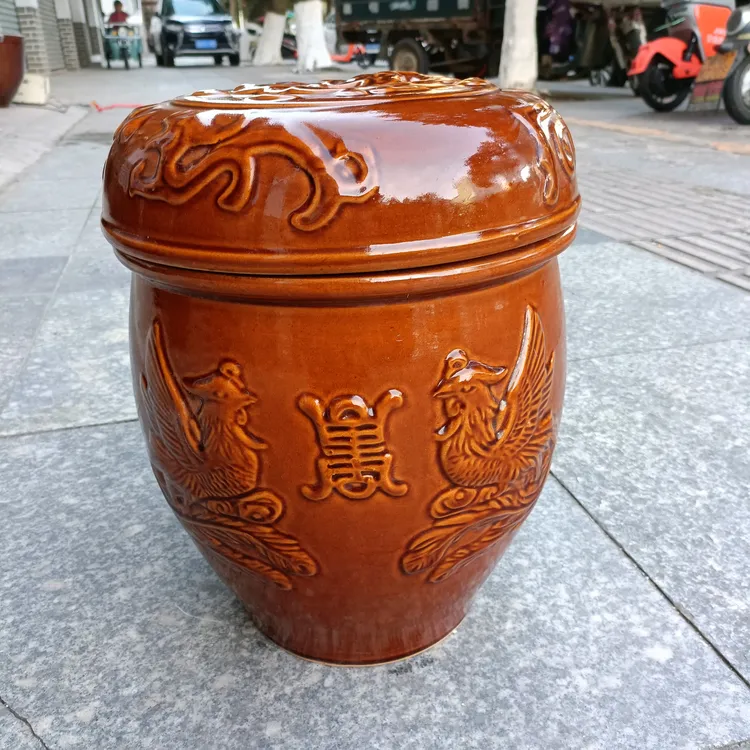 陶瓷中号金坛坛子金斗中号坛罐套缸大口径金缸棕色3-A坛