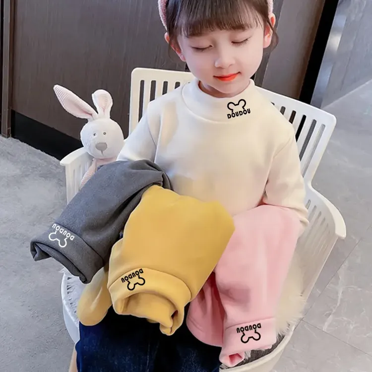 发热德绒儿童半高领保暖打底衫高领加绒秋衣洋气男女童内搭上衣