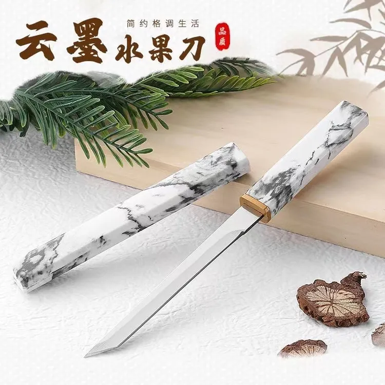 M390云墨水果刀进口户外切菜刀家用锋利切片小刀鱼菜刀可磨刀加厚