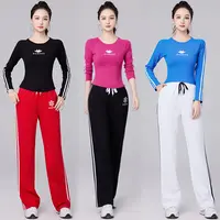2311秋季新款运动套装t恤上衣长袖罗纹棉广场舞服装女舞蹈服装