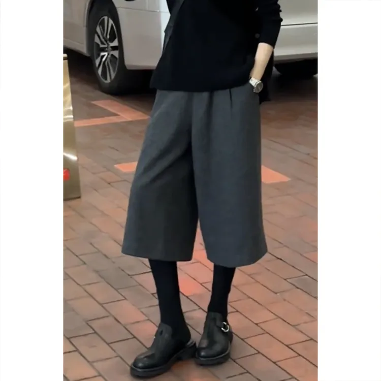 艾塔莉显瘦阔腿休闲裤女秋冬季新款胖mm梨形加厚直筒裤大码八分裤