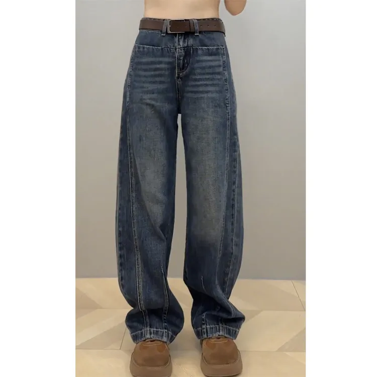 艾塔莉窄版阔腿牛仔裤女秋季款2025年香蕉裤梨形身材大码弯刀裤