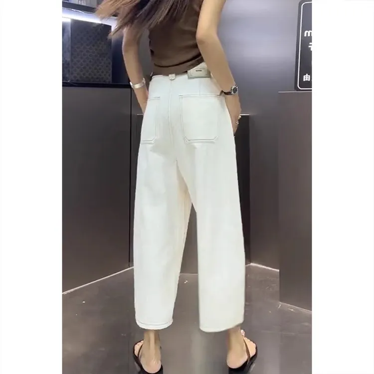 艾塔莉白色阔腿牛仔裤女夏季新款薄款香蕉裤萝卜裤大码胖mm八分裤