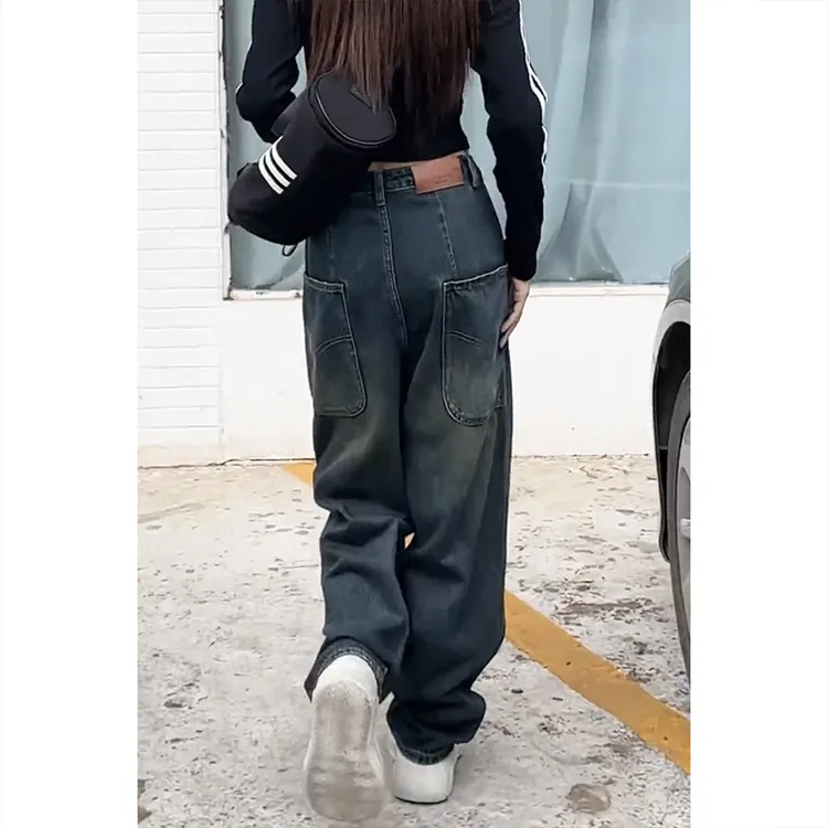 艾塔莉美式复古阔腿牛仔裤子女秋冬新款香蕉裤梨形身材慵懒风裤子