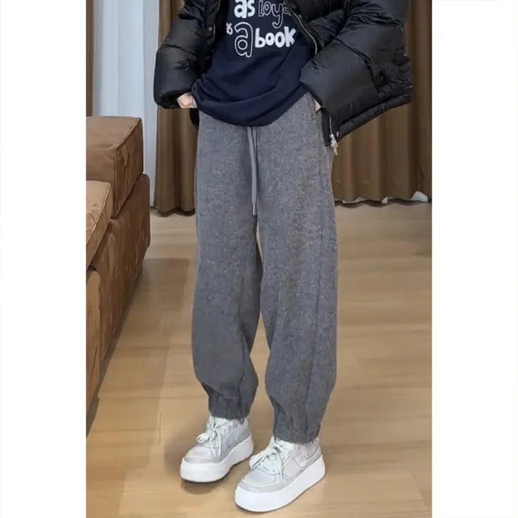 艾塔莉阔腿弯刀裤女秋冬新款梨形身材哈伦裤胖mm大码保暖束脚卫裤