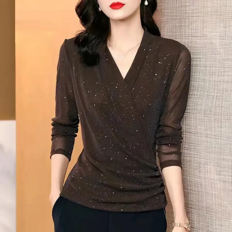微胖mm打底衫女内搭2025春季新款v领气质显瘦长袖T恤百搭洋气上衣