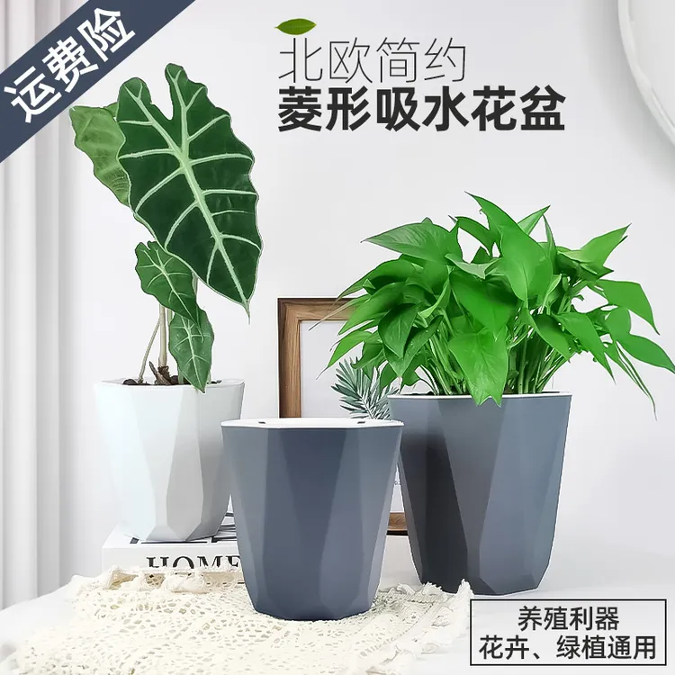 懒人花盆自动吸水家用树脂塑料吊兰绿萝多肉专用菱形透气耐用花盆