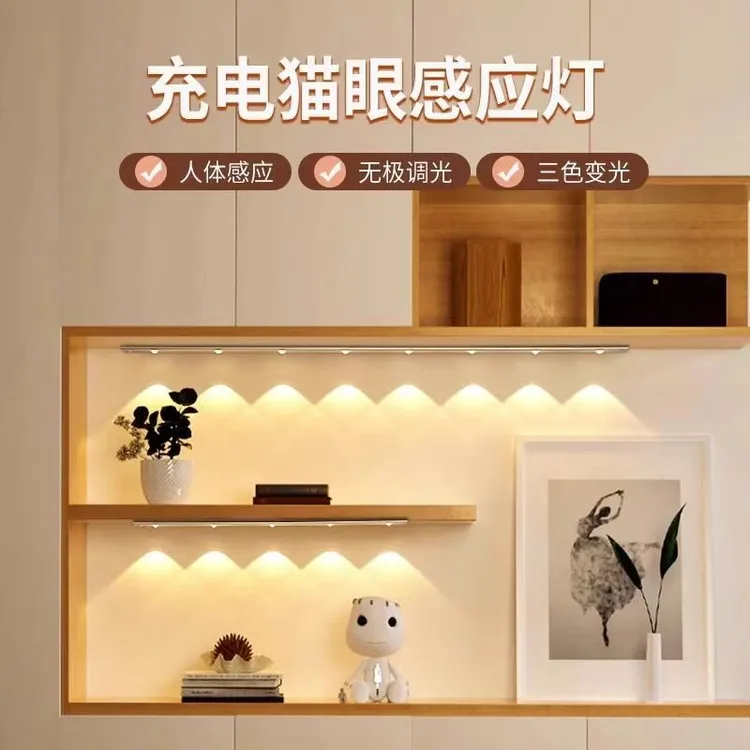 玄关人体感应无线橱柜灯免打孔长条衣鞋柜酒柜超薄自粘充电式灯带