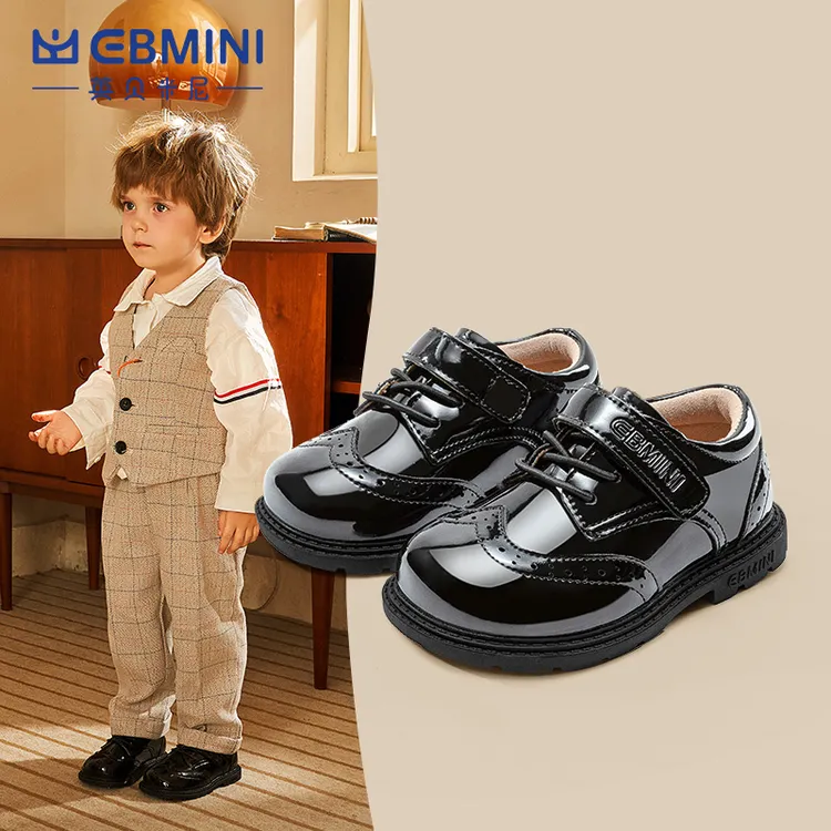 英贝米尼春季新款儿童皮鞋黑色软底男童宝宝鞋小童单鞋防滑女童鞋