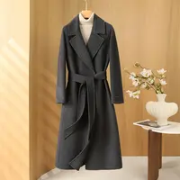 灰色双面羊毛大衣女中长款2025秋冬新款修身显瘦过膝毛呢外套正品