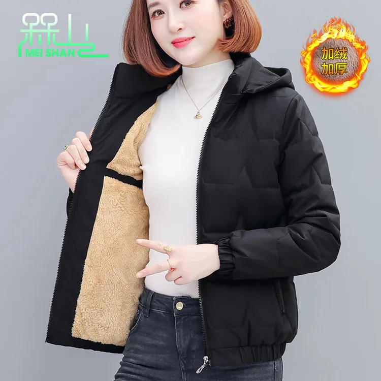 槑山加绒加厚棉服女2025冬季新款棉衣宽松显瘦妈妈冬天款休闲外套