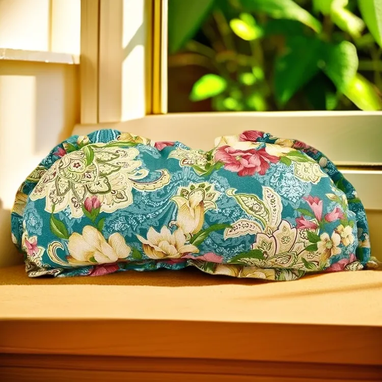 花开富贵睡眠枕印花月牙枕家用艾草护颈枕头老粗布可拆洗颜色随机