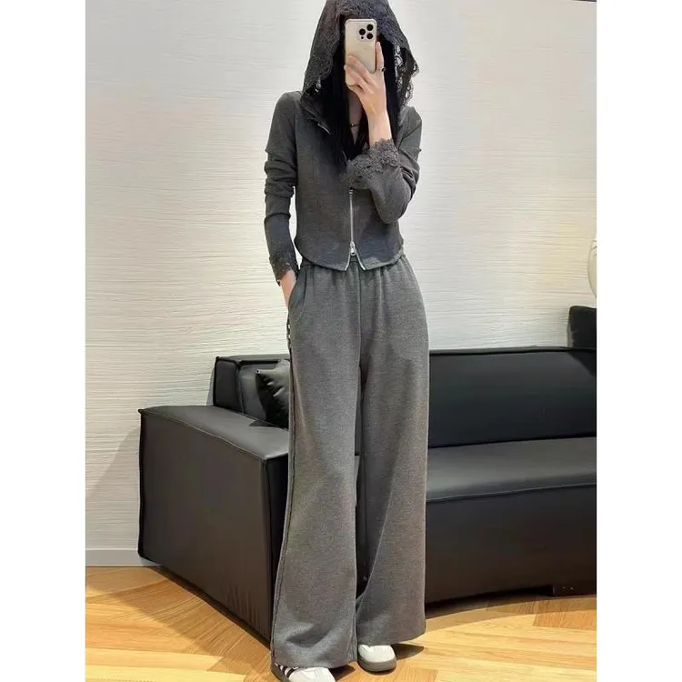 英子 秋季新款时尚连帽外套上衣显瘦气质宽松长款套装351/363