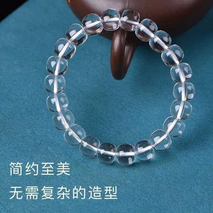 纯天然白水晶老型珠素圈手链小清新