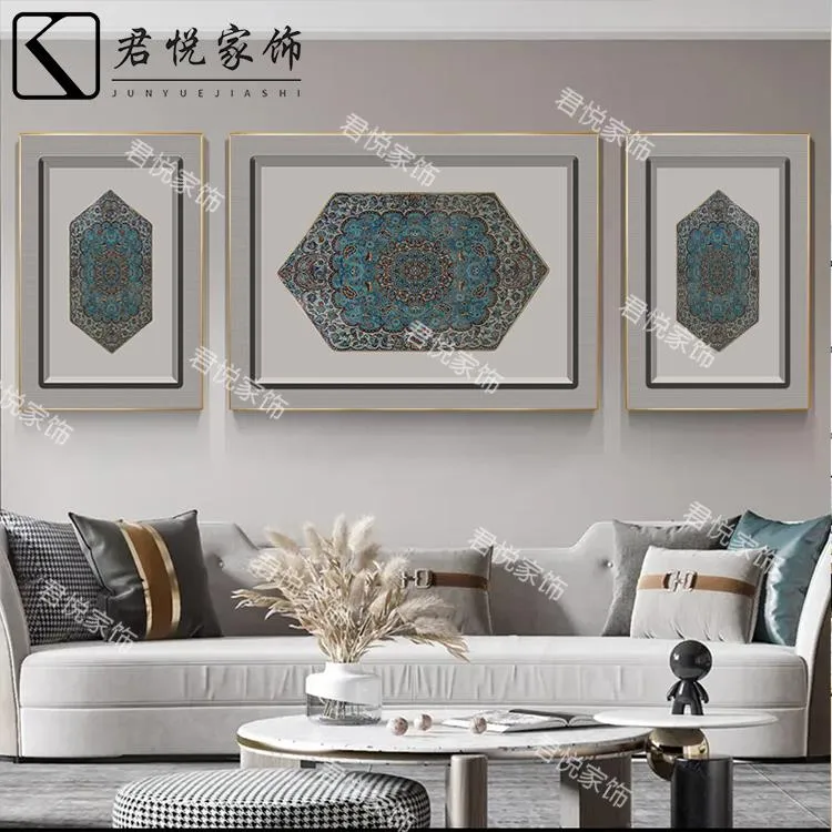  新疆包邮   新疆民族风特色风景装饰画客厅三联轻奢高档晶瓷画手