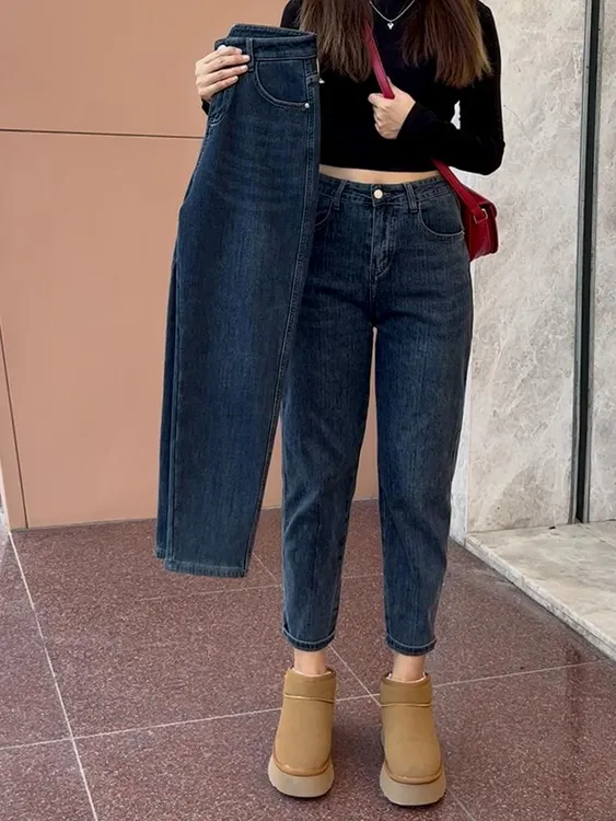 梨形身材高腰显瘦哈伦牛仔裤女2024早春新款小个子九分老爹萝卜裤