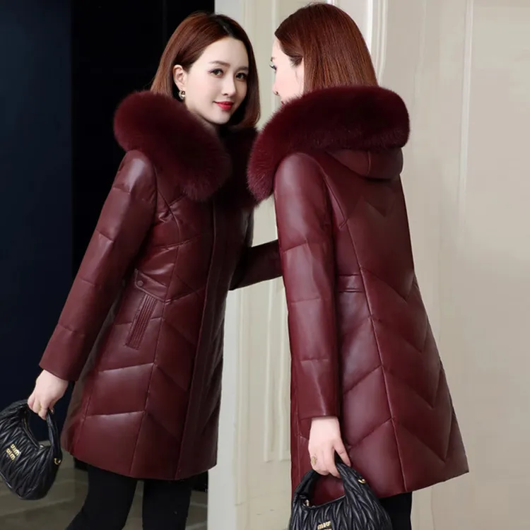 海宁新款真皮鹅绒服外套女2025海宁秋冬加厚绵羊皮羽绒服1809