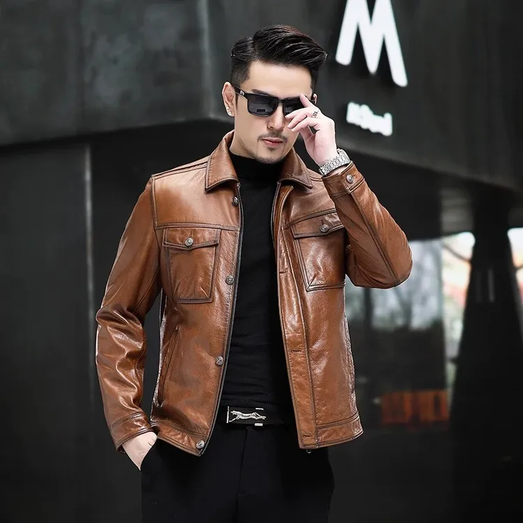 2024海宁休闲山羊皮真皮夹克外套男新款真皮皮衣机车服023