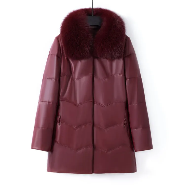 2025秋冬新款真皮鹅绒服外套女中长款海宁加厚绵羊皮羽绒服7973