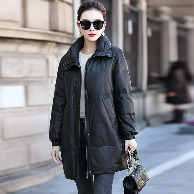 迈宝莉海宁新款真皮羽绒服女中长款休闲绵羊皮冬季真皮皮衣2320