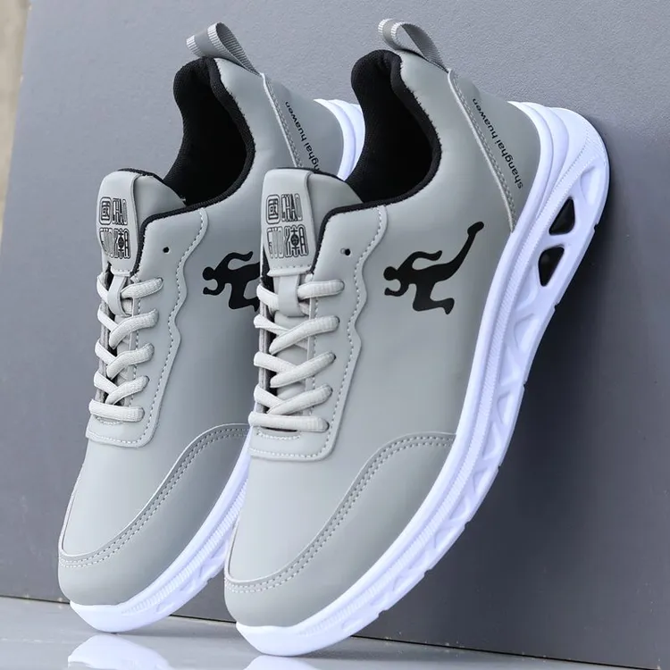 男鞋运动鞋2024秋季新款皮面防水防滑跑步鞋男士轻便休闲旅游鞋子