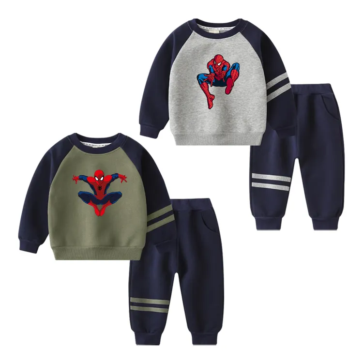 儿童蜘蛛侠春秋卫衣套装男女童休闲上衣裤子小童撞色长袖两件套
