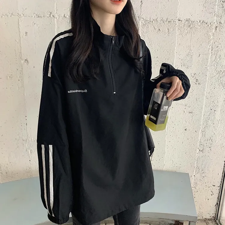 立领卫衣女春秋款2023新款设计感小众薄款中长款遮屁股半拉链外套