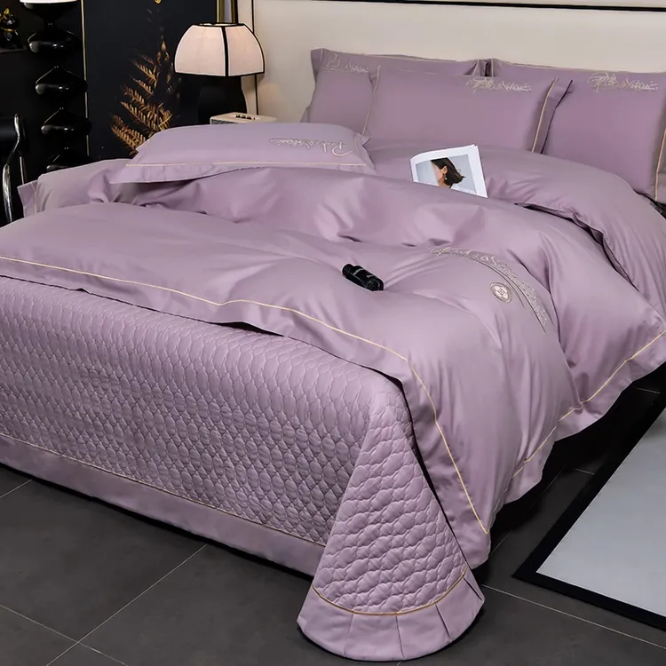 轻奢全棉夹棉床盖款四件套纯棉刺绣被套床单四季通用家纺床上用品