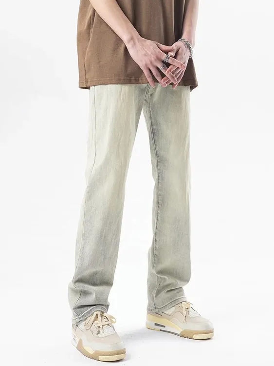 美式复古黄泥染加绒牛仔裤男ins潮牌高街宽松百搭直筒显腿长裤子