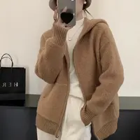 托斯卡纳秋冬新款纯色连帽毛衣开衫4285女