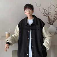 外套男春秋痞帅高级感翻领夹克潮牌休闲开衫独特华夫格欧美hiphop