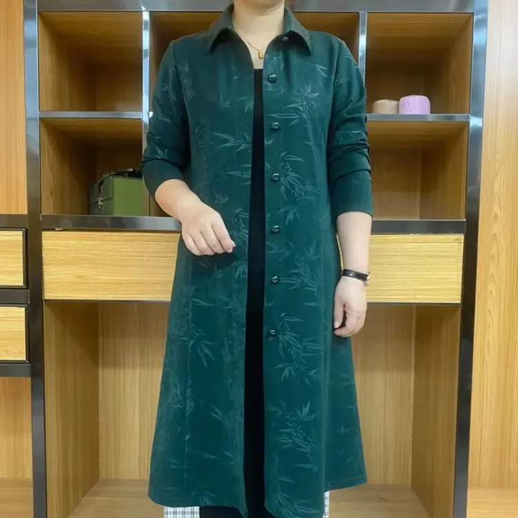 纯色百搭高档宽松大码2025新款风衣外套气质潮流时尚提花女士开衫