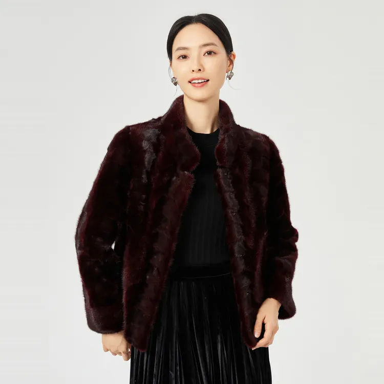 娜尔思水貂毛皮气质时尚轻奢冬季半高领短外套女冬NS02845S8