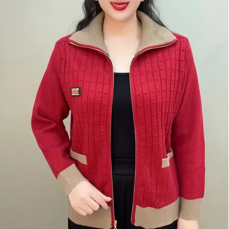 拉链开衫2025新款宽松休闲百搭减龄妈妈装春秋款洋气双兜长袖外套