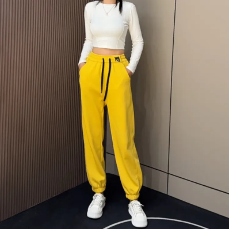 2024秋冬季纯棉束脚卫裤女高腰显瘦女生宽松百搭休闲裤