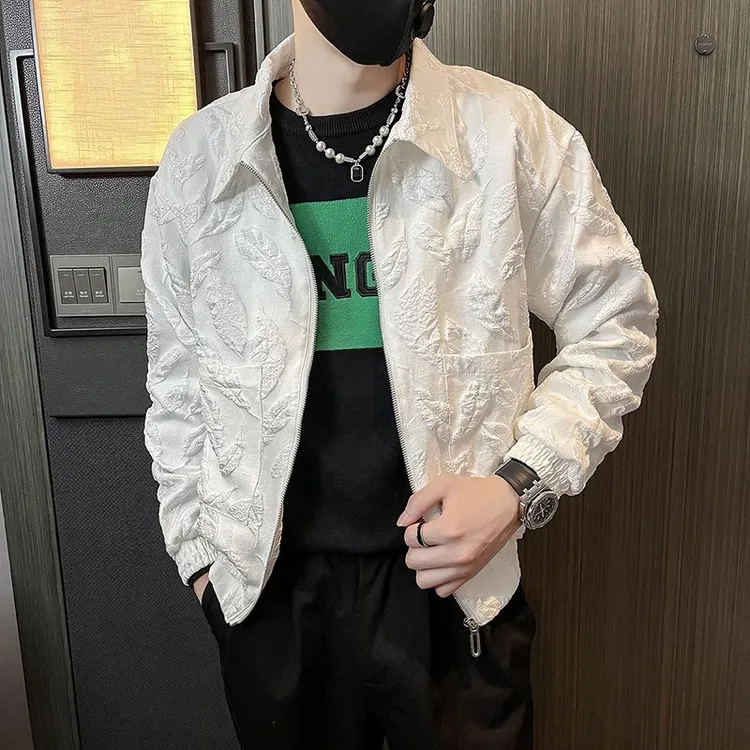 提花夹克男士春秋季2024年新款翻领外套痞帅男装潮牌时尚帅气休闲